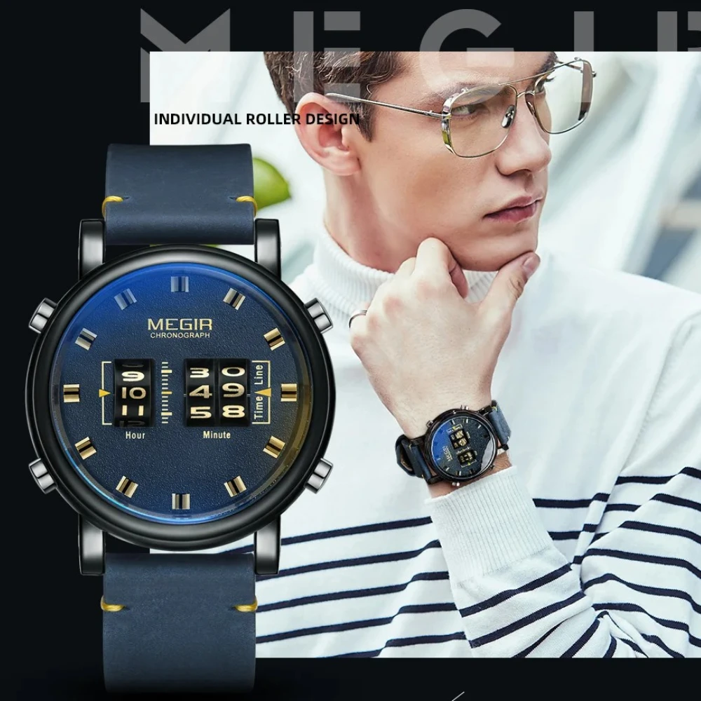 MEGIR 2020 New Luxury Watches Men Military Sport Roller Pointer Quartz Watch Man Fashion Stainless Steel Mesh Strap Wristwatch