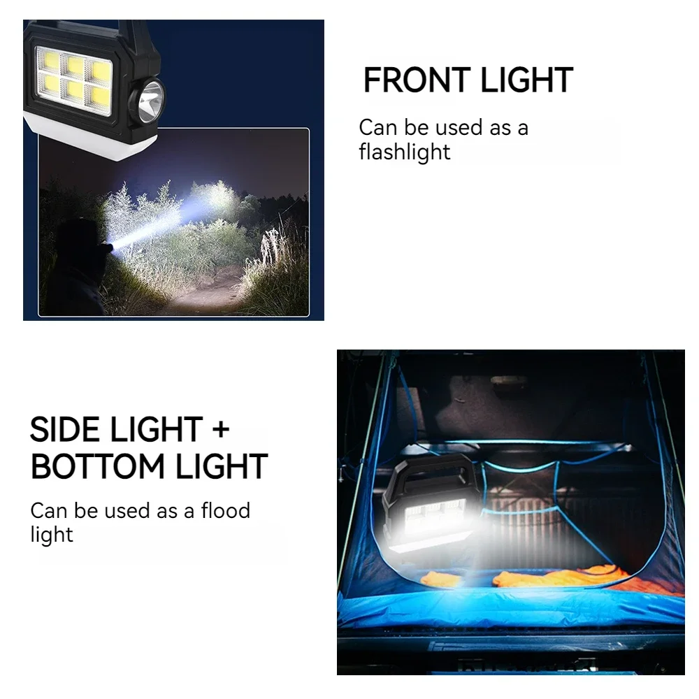 Powerful LED Flashlight Multifunctional COB Portable Light Work Light With Side and Bottom Lights Support for Solar Energy