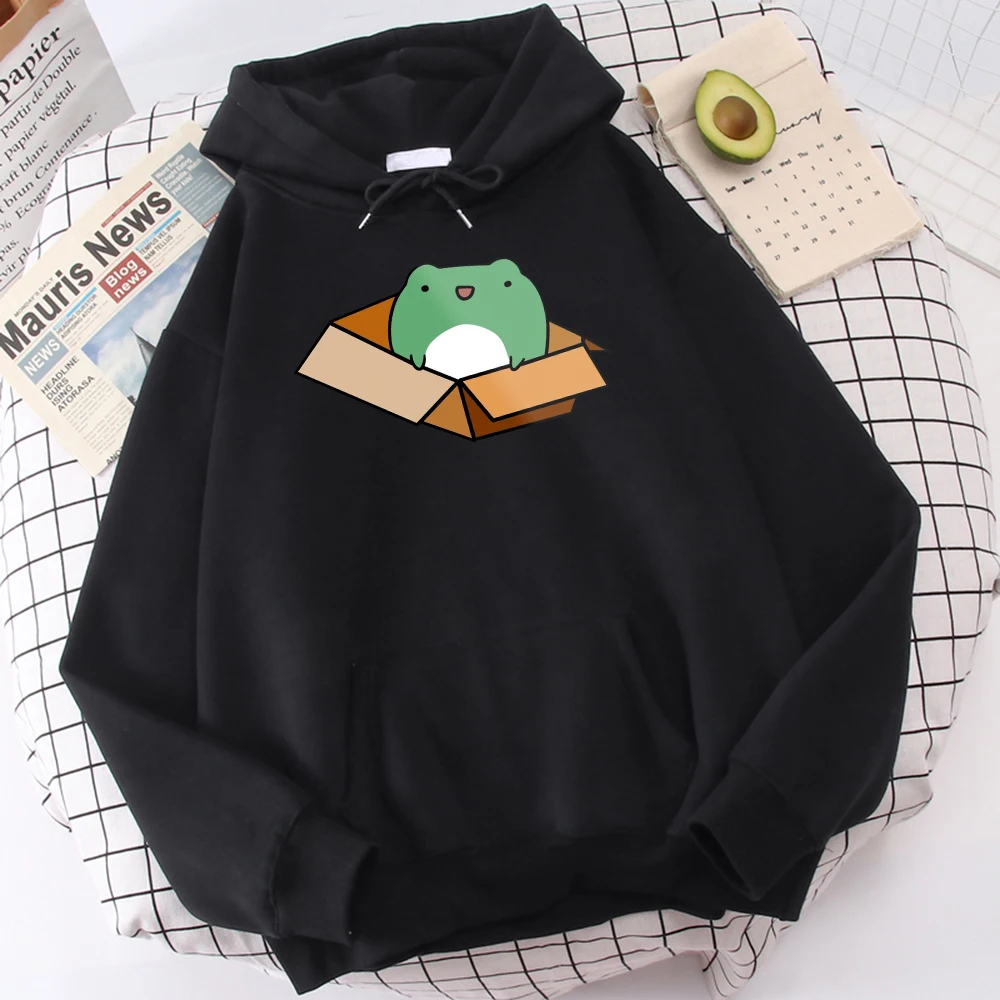 Box Frog Metal Kawaii Printing Man Hoody Loose Oversize Clothes Fleece Pocket Cartoons Sweatshirt Autumn Warm Casual Hoodie