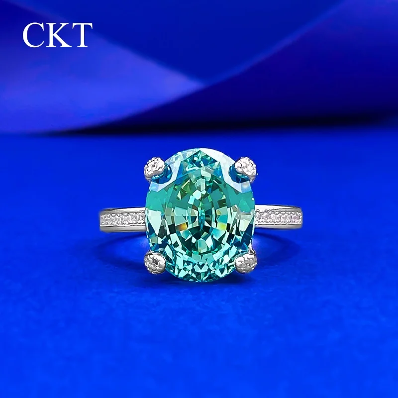 

CKT Classic 10x12 мм зеленое кольцо с бриллиантом из муассанита, стерлинговое серебро 925 пробы, обручальное кольцо и обручальные украшения для женщин