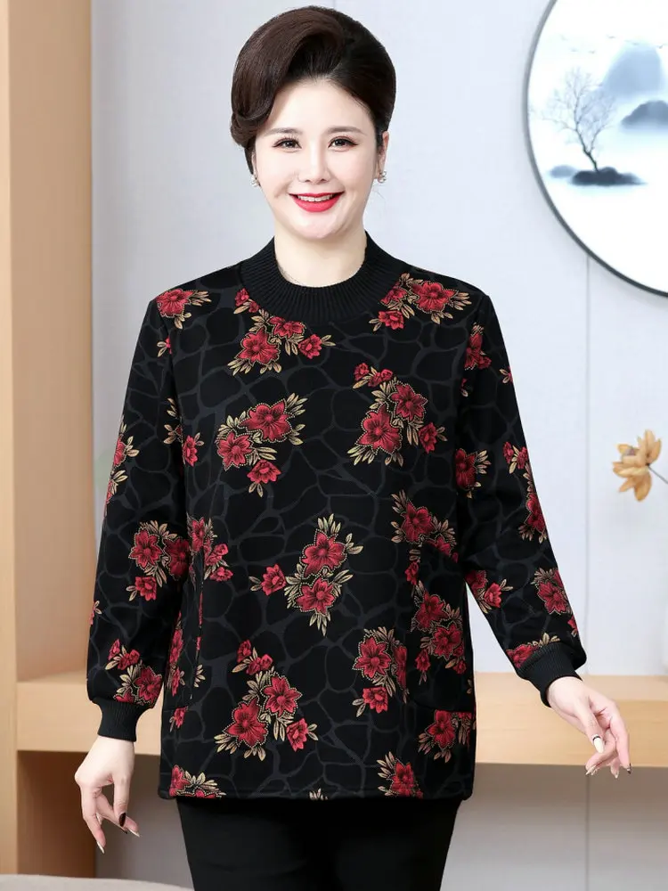 plus Size Women\'s Thickened Fleece Lined T-Shirt Warm Base Layer Shirt Autumn Winter Fashionable Loose Fit Breathable Garment