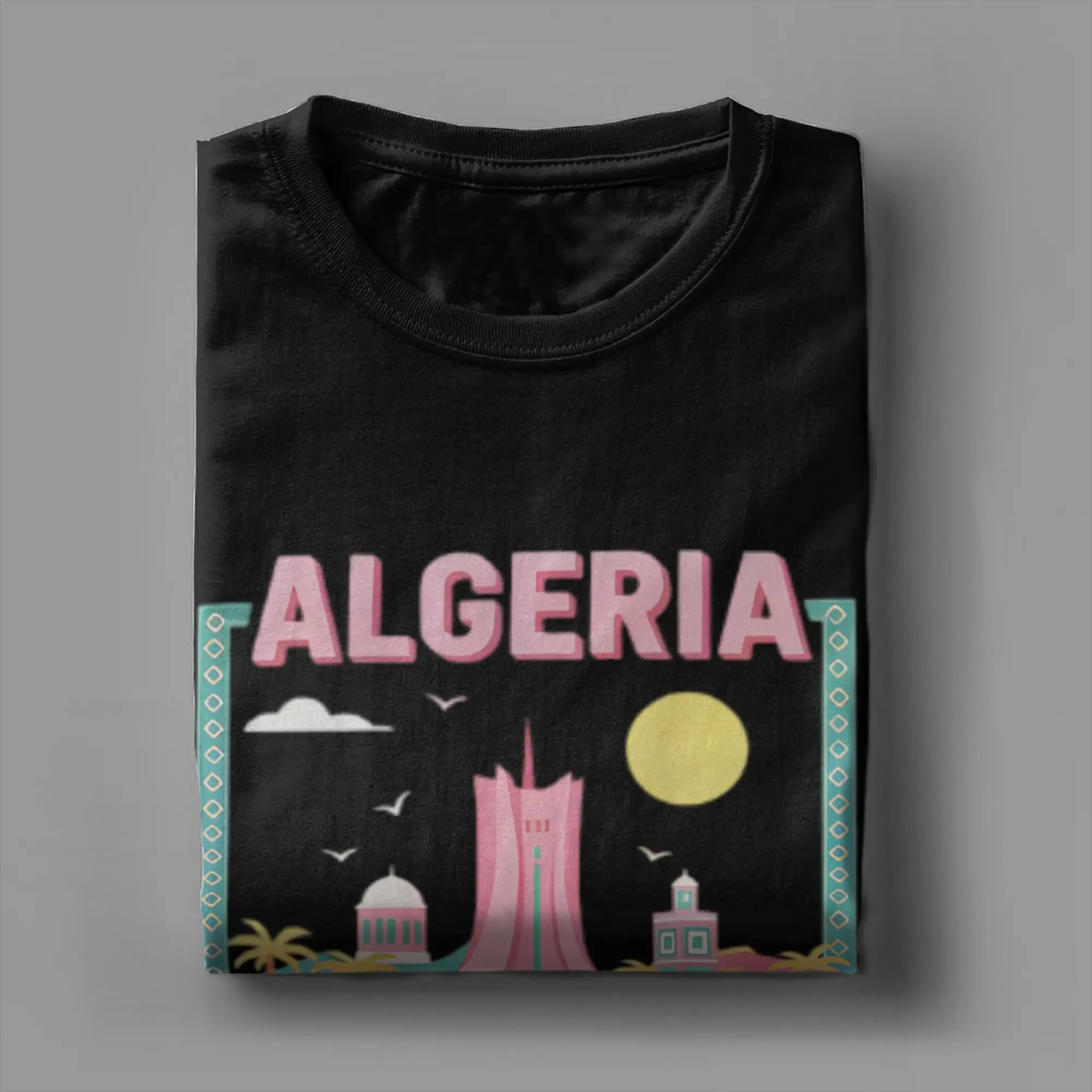 

Мужская и женская Алжирская футболка, одежда из 100% хлопка, винтажная футболка с короткими рукавами и круглым воротником, летние футболки