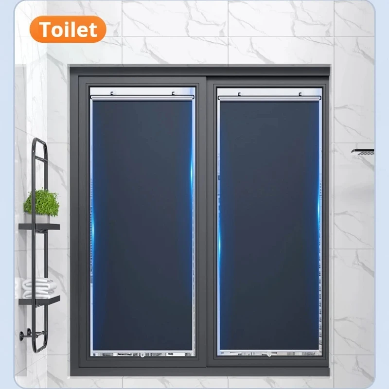 ستائر دوارة لاسلكية قابلة للسحب مع 3 قطعة أكواب شفط من التيتانيوم فضي/أخضر ستارة تعتيم كاملة بدون حفر