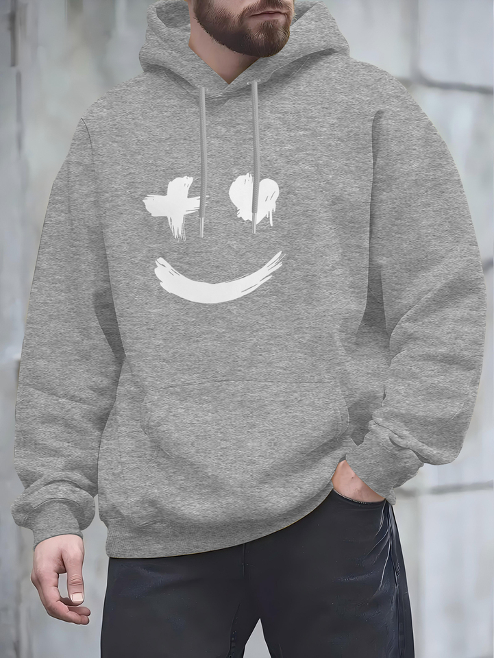  2025 autumn new men's adult hoodie with smiling face pattern printed high-quality casual long sleeved adult sportswear pullover 