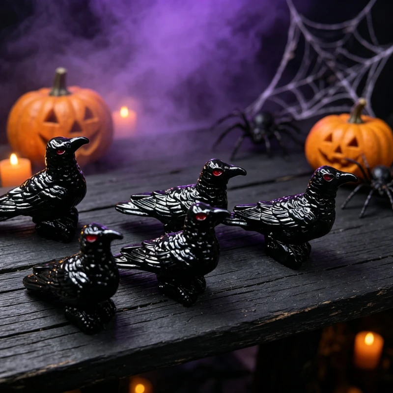 15/25 Pcs Black Crow Miniature Statues, Mini Resin Figures for Halloween, Fairy Garden, Home Indoor Decorations