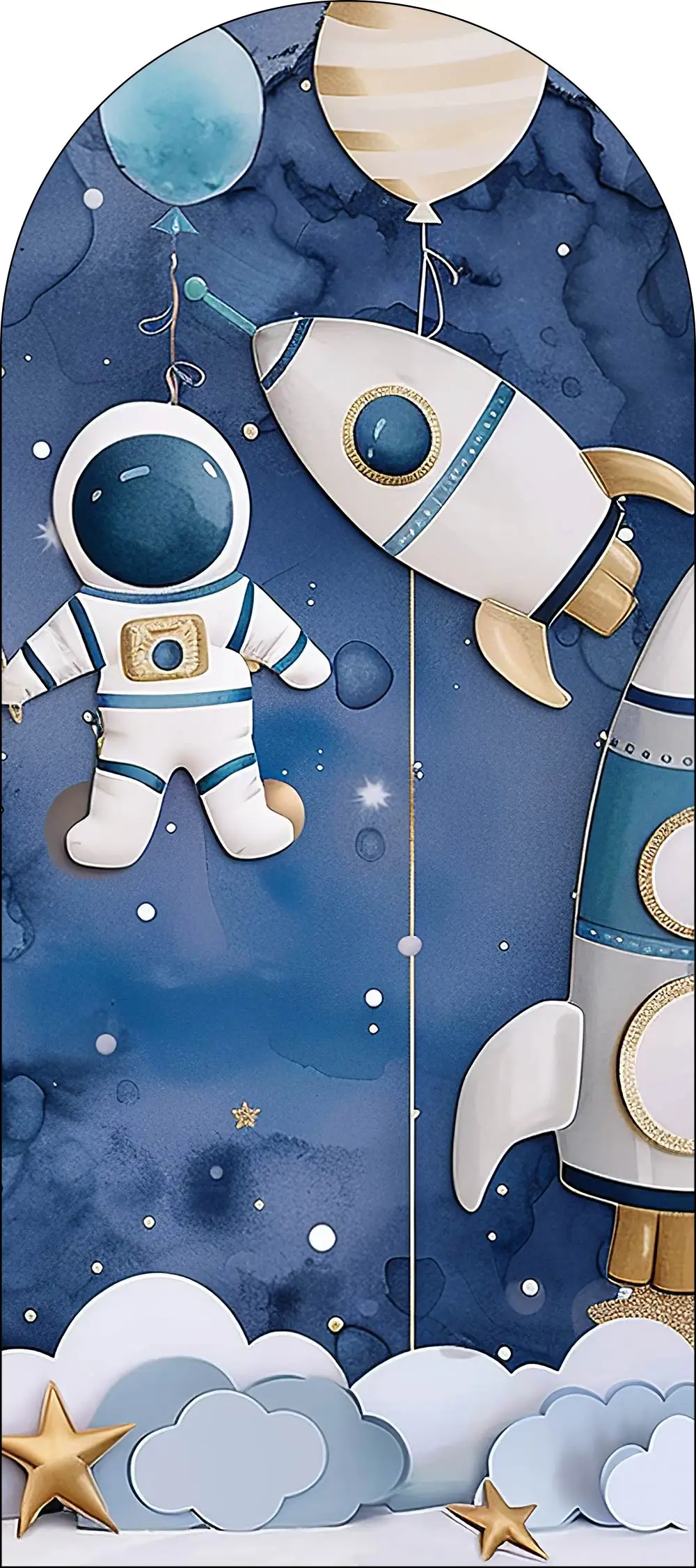 Mocsicka Space Arch Backdrop Covers Elastic Double-Faced Birthday Arched Backgrounds Astronaut Rocket Balloons Party Decor Props
