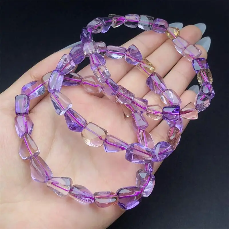 Natural Freeform Ametrine Bracelet Handmade Crystal Quartz Jewelry Stretch Bangle Children Birthday Gift 1pcs