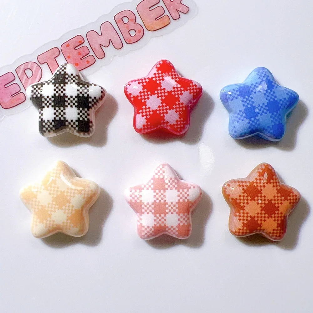 10pcs Mini Kawaii Cute Fake Grid Star Flat Back Cabochons Scrapbook Diy Party Hairpin Accessories Home Decoration Craft