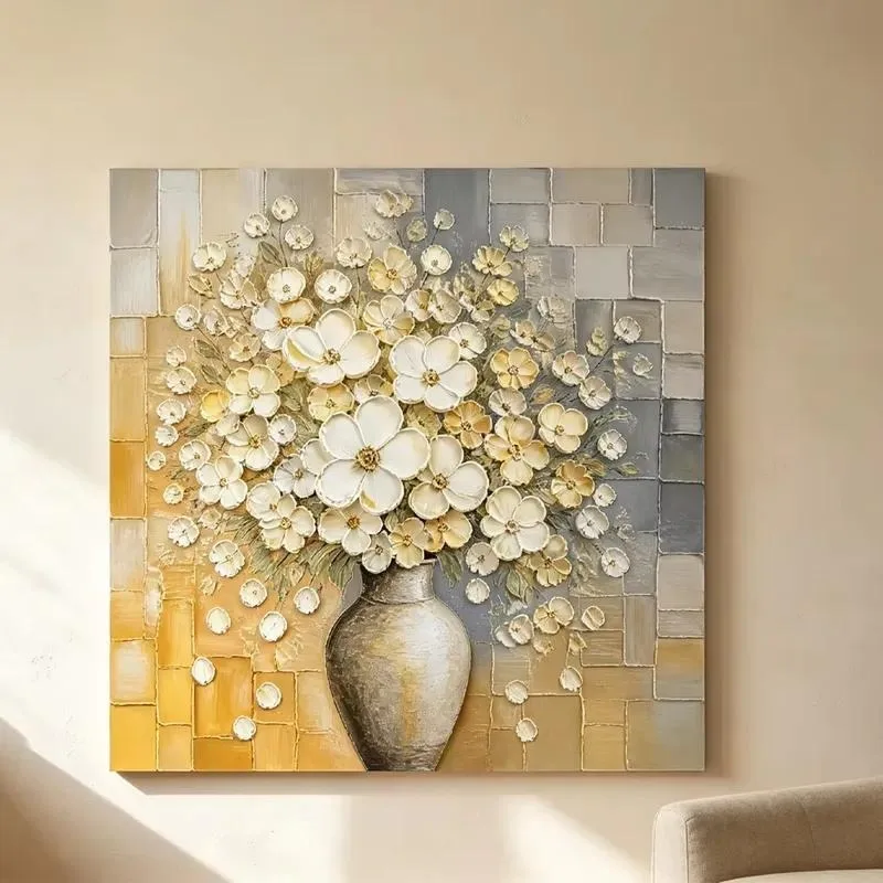 Handmade Golden Flower 3D Acrylic Digital Printing 6 Color Modern Abstract Canvas Wall Art for Home Decoration