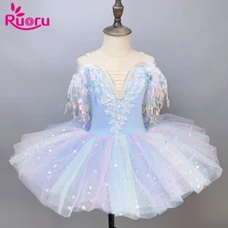 Ruoru-ropa de Ballet para niños y adultos, vestido de Color arcoíris, tutú de Ballet con lentejuelas, faldas de tutú de rendimiento, leotardo