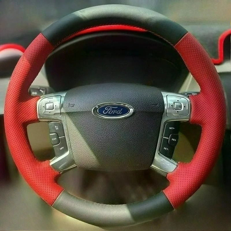 

Hand-stitched renovation wear-resistant black red Leather car steering wheel cover For Ford Mondeo Mk4 2007-2012 S-Max 2008