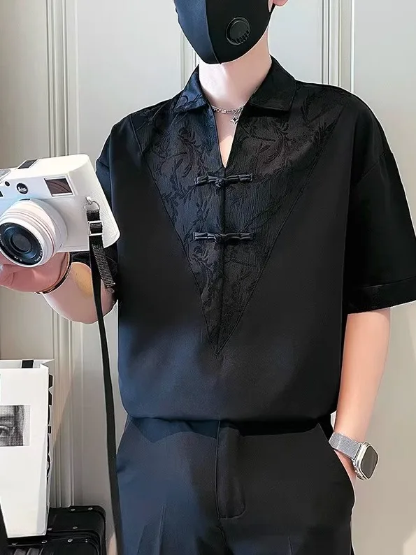 

Новая китайская повседневная мужская летняя футболка свободного кроя в национальном стиле, дышащая, тонкая, для молодежи