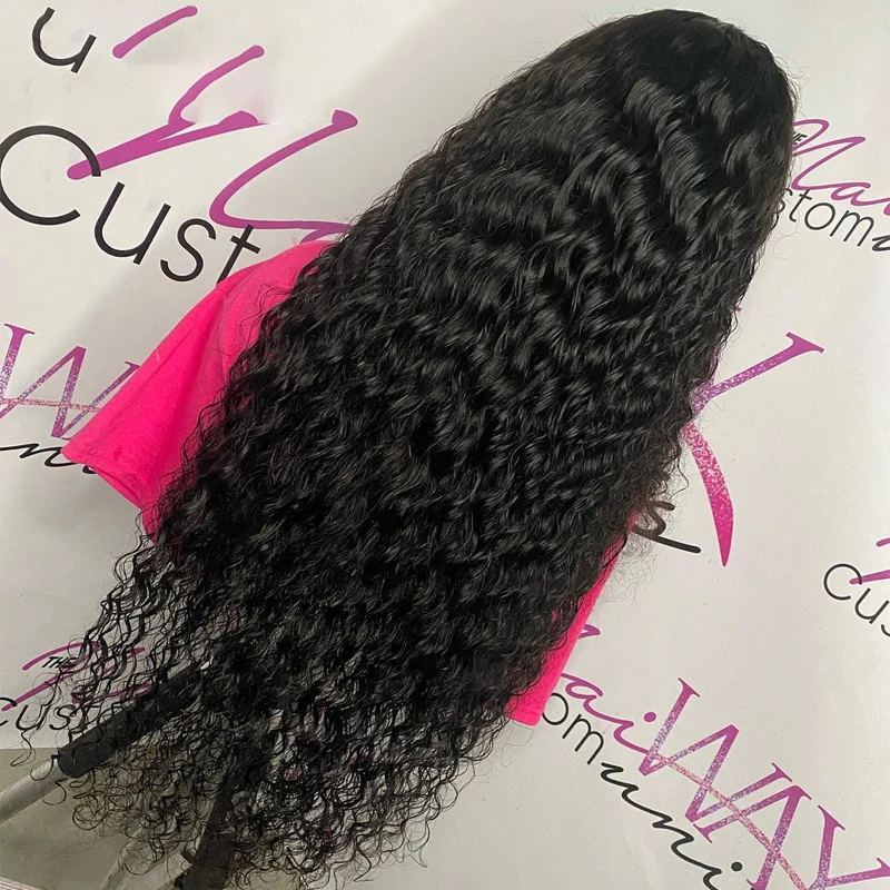 Soft 26inch Natural Black Glueless 180Density Long Kinky Curly Deep Lace Front Wig For Women With Baby Hair Preplucked Daily