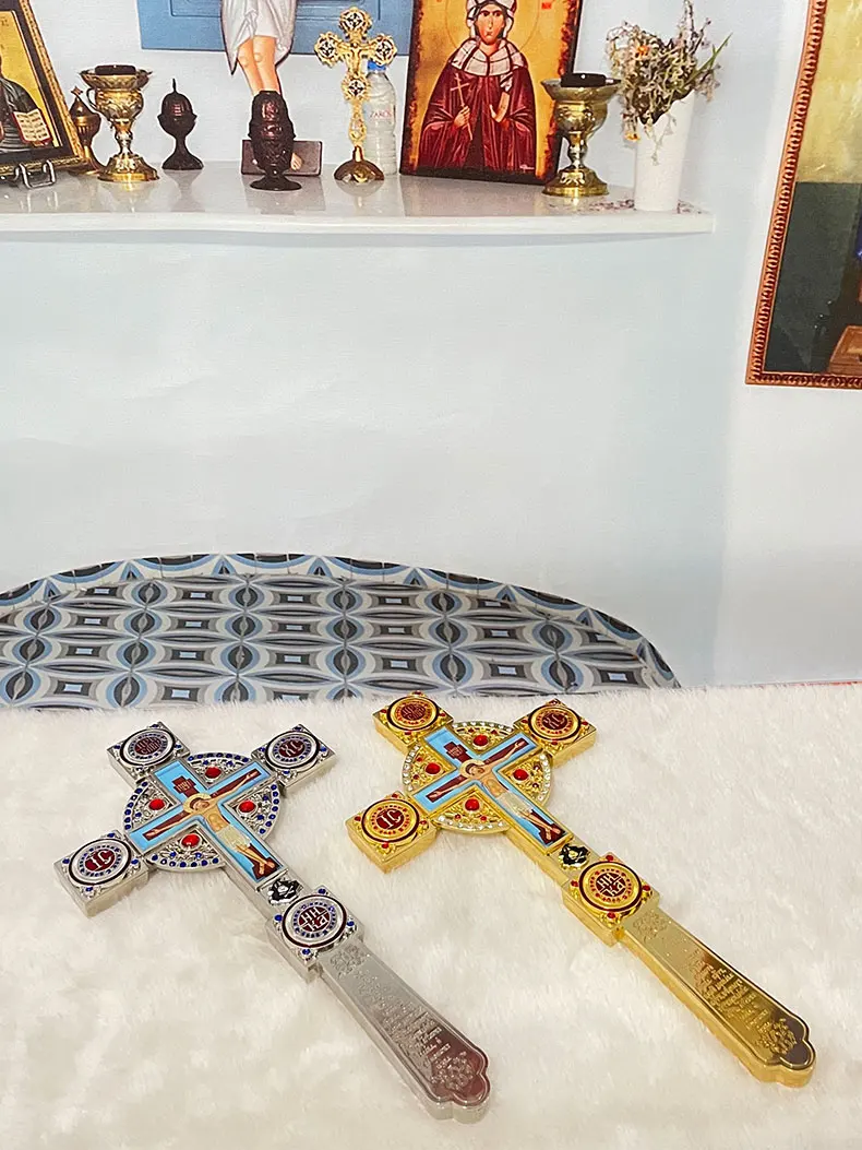 HTISOK Orthodoxes Jesus-Kreuz Handkreuz Segenskreuz Katholisches Christliches Kirchen-Wanddekor Religiöses Geschenk für Priester – Detail 1