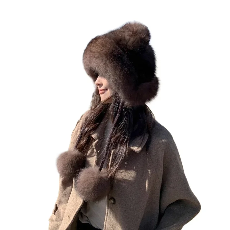 Sable hair ear protection fur Lei Feng hat women's winter fur warm mink hair woven bag head hat fox hairball