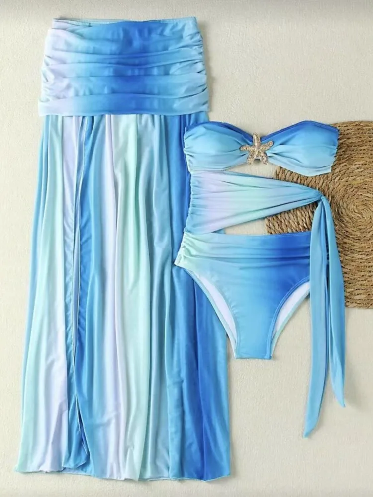 Retro Bikini Printed Fashion Two Piece Swimsuit And Cover Up With Skirt Tight Women's Bandage Summer Beach Luxury Elegant 2026