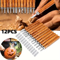 12pcs Wood Handle Wood Carving and Chisel Set SK2 Carbon Steel Blades Sculpting Carpentry Tools  for Seamless DIY Pumpkin Gift