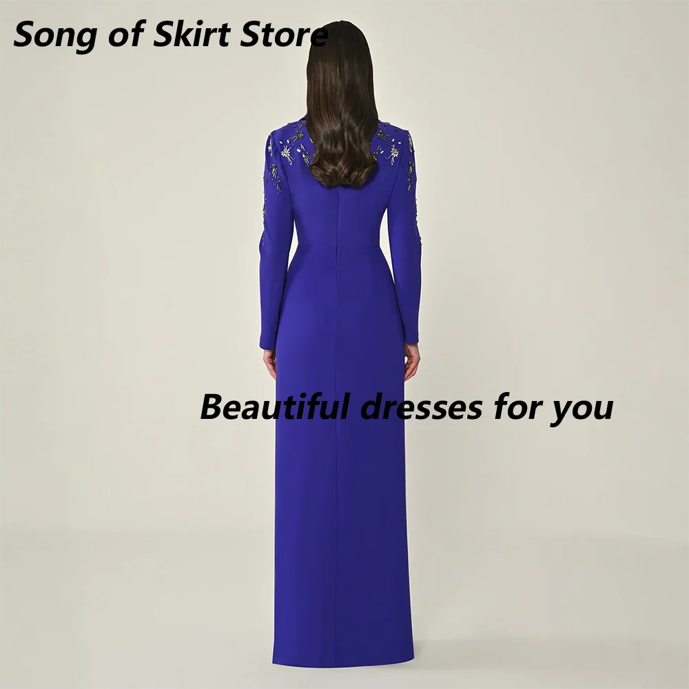 فستان سهرة أسود مخصص برقبة على شكل حرف V وأكمام طويلة كريستال مطرز بطول الأرض فستان حفلات رسمي لفساتين حفلات الزفاف