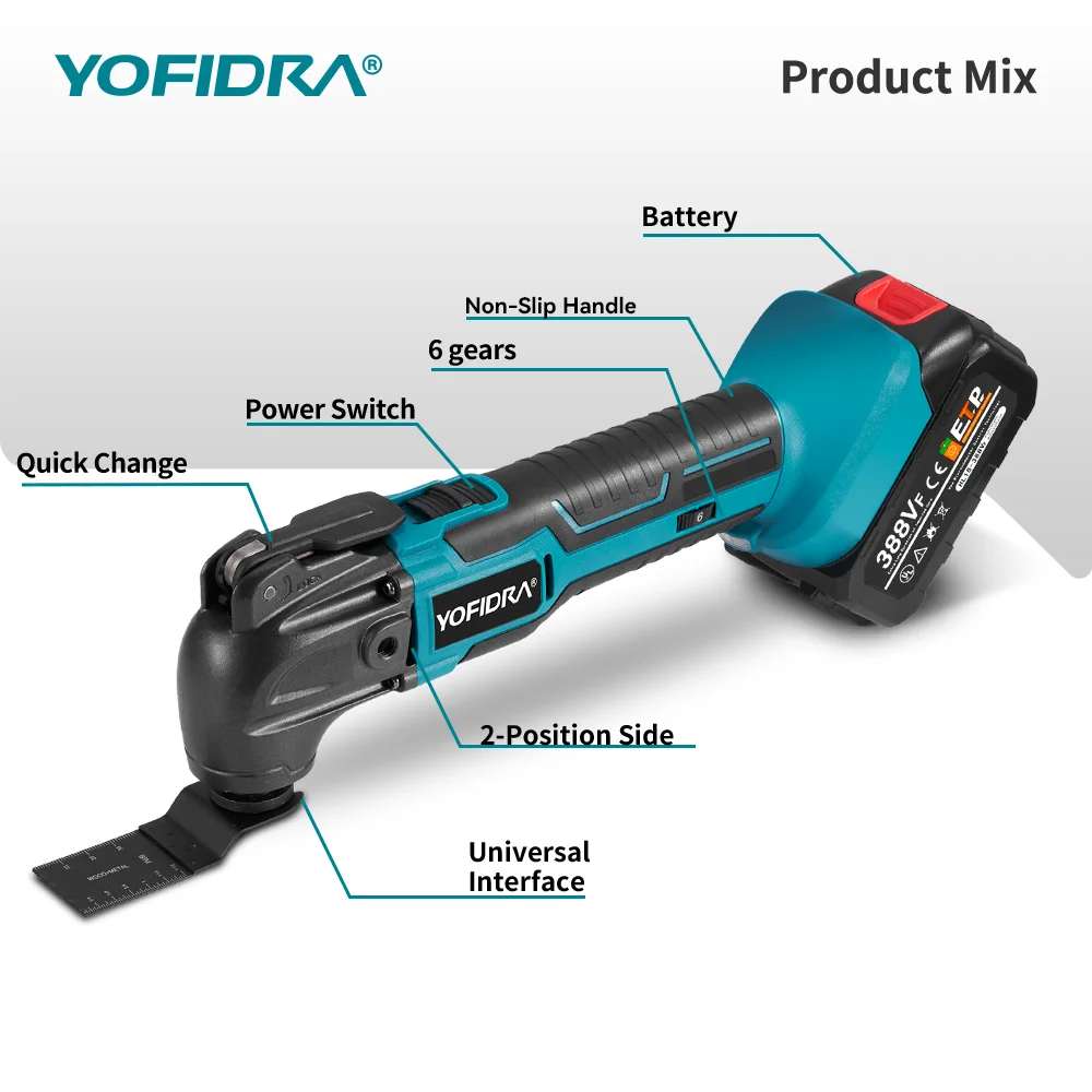 YOFIDRA 6 التروس 600 واط تتأرجح أدوات متعددة وظيفة أداة 20000OPM منشار كهربائي المتقلب مجرفة ل ماكيتا 18 فولت بطارية دبوس