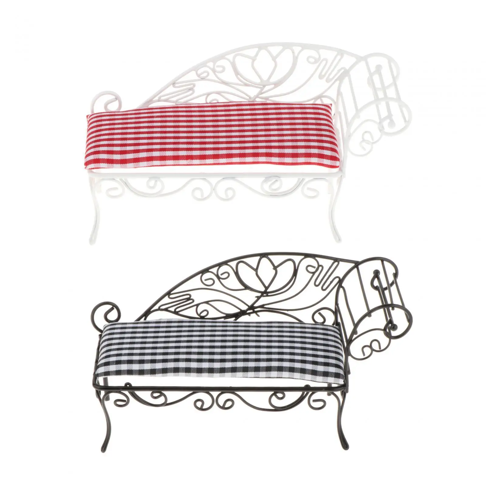 1/12 Miniature โซฟาโซฟา DIY ทิวทัศน์ Elegant รูปแบบโลหะ Miniature Daybed