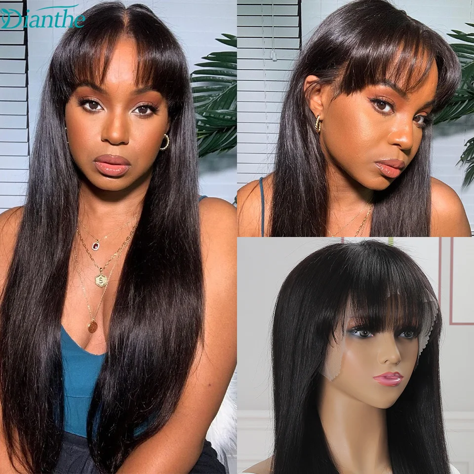 

Straight 13x4 Lace Front Wig Human Hair Wigs With Bangs Brazilian Wigs For Women Human Hair Transparent Lace Wigs Dianthe Hair