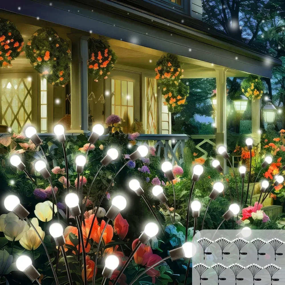 2024 Garden Lights, 10 Pack Firefly Light, Fairy Light Pathway Garden Christmas Decorations, Solar Christmas Lights