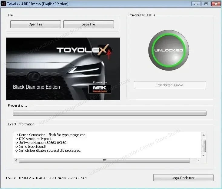 Unlimited Toyolex4 Toyolex 4 BDE IMMO OFF Software for Toyota Lexus and Hino N04 ECU SUPPORTS GENERATION 1/2 AND 3 FILES