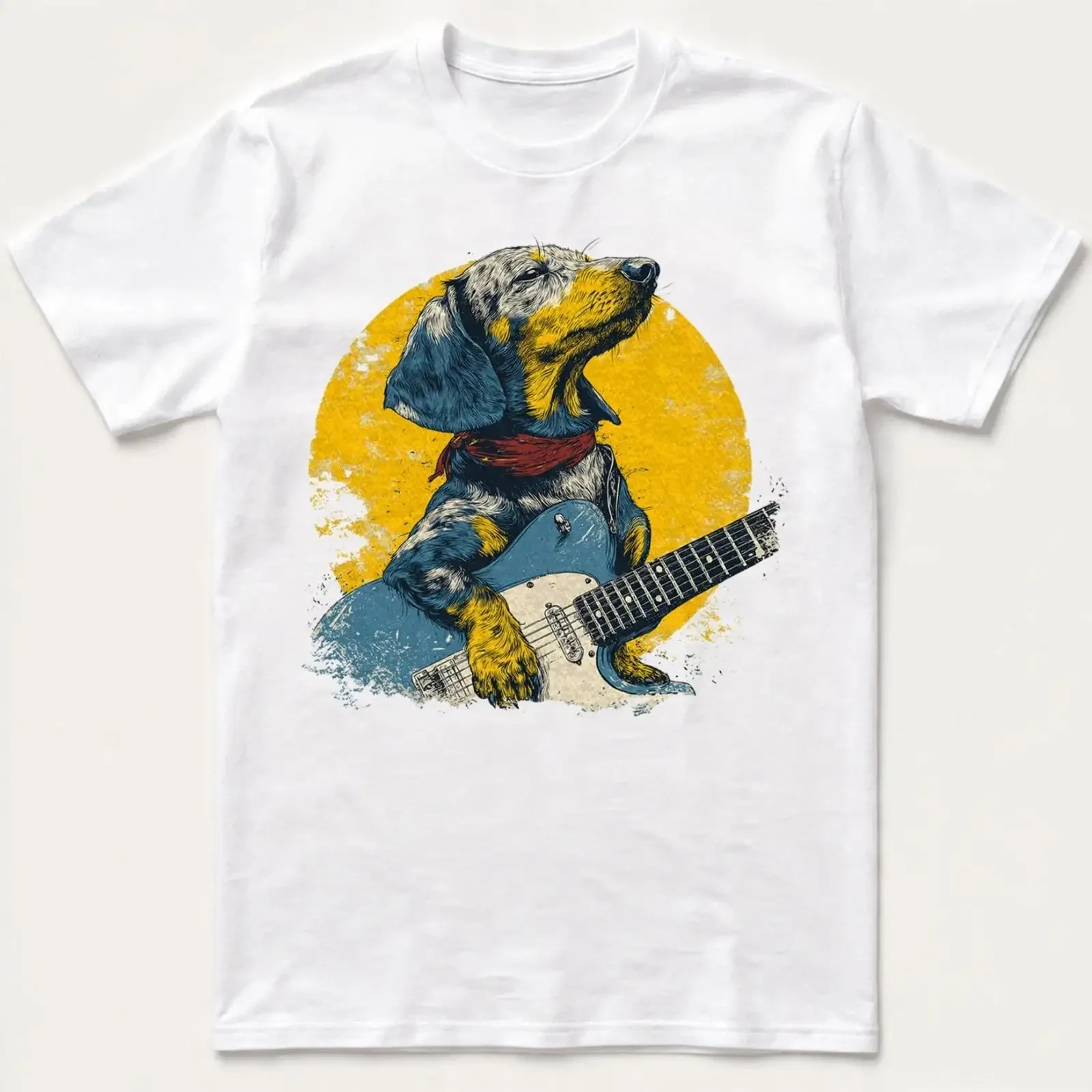 Funny Dachshund Playing Guitar T Shirt Retro Blues Dog Musician SweaT S 5XL vintage Washed Soft Versatile designer clothes