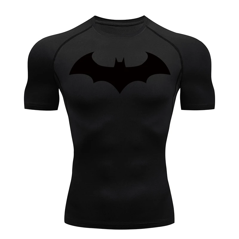 Koszulki kompresyjne z grafiką nietoperza dla mężczyzn z krótkim rękawem Rash Guard Gym Workout Running Tshirt Summer Athletic Quick Dry Tees Tops
