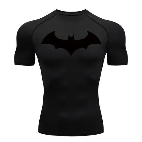 Bat Graphic Compression Shirts for Men Short Sleeve Rash Guard Gym Workout Running Tshirt Summer Athletic Quick Dry Tees Tops