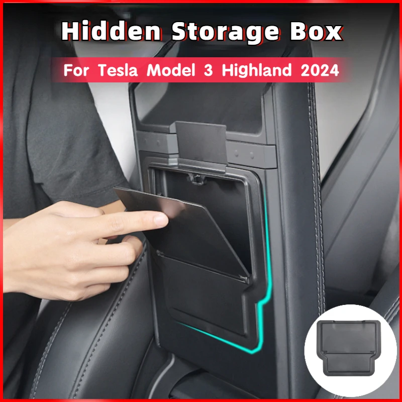 For Tesla Model 3 Highland 2024 Hidden Storage Box Magnetic Suction/Press Armrest Box Privacy Storage Car Interior Accessories