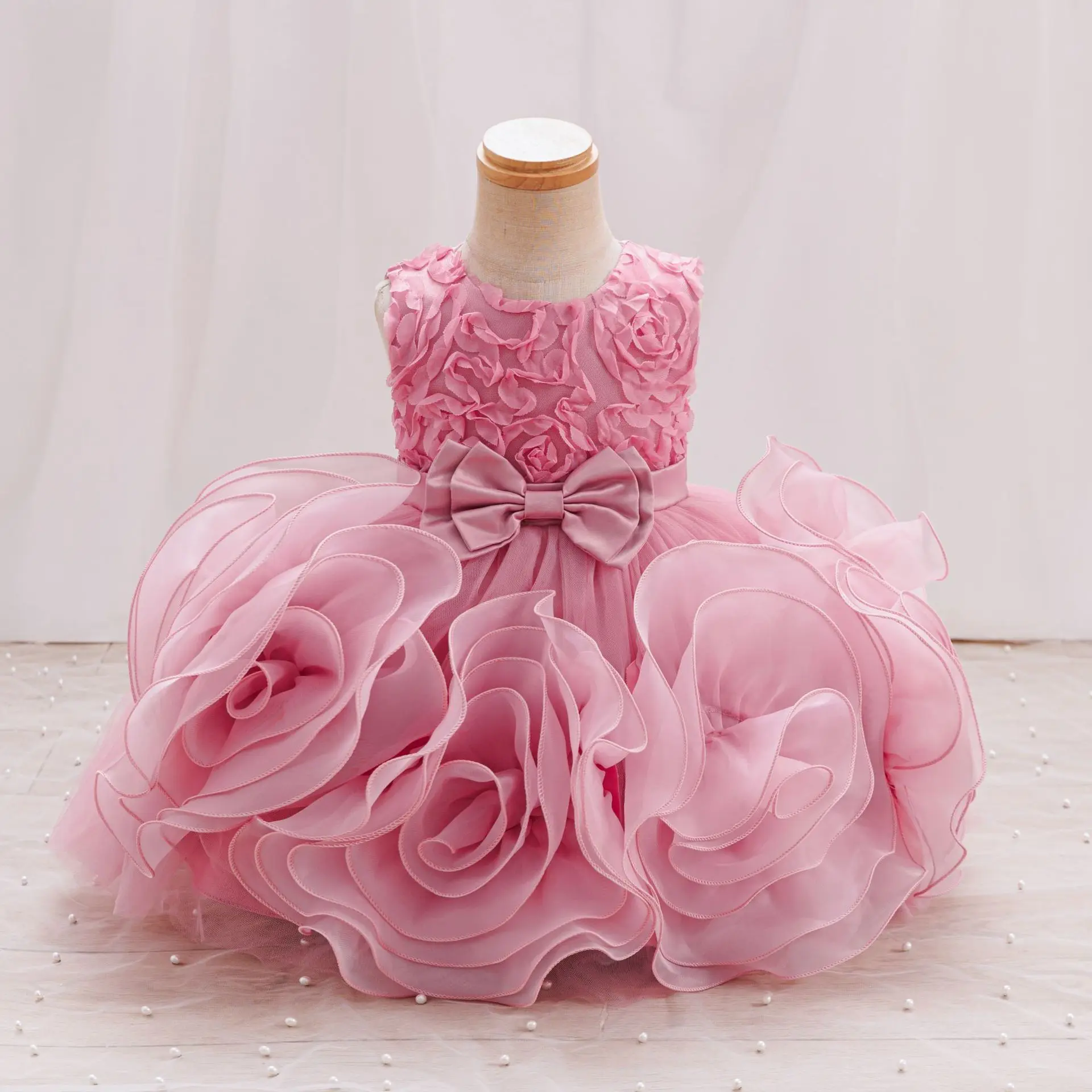 HETISO Girl Flower Dress Tutu Mesh Children's Wedding Ball Gowns Baby Suitable Sleeveless Party Wear