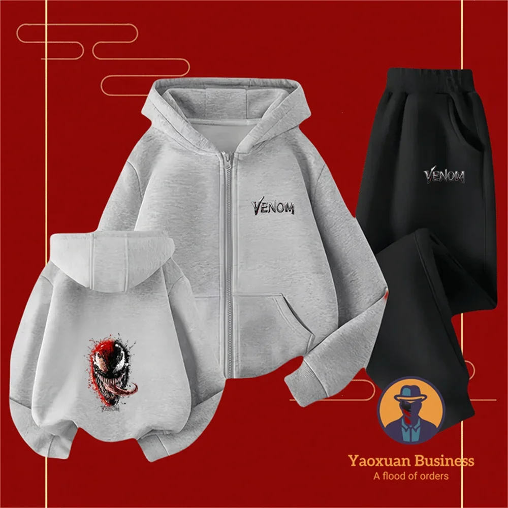 

Костюм-свитшот Venom 2025, детские плюшевые толстовки с капюшоном Kawaii для мальчиков и девочек + штаны, модная толстовка с принтом, спортивные штаны, комплект одежды
