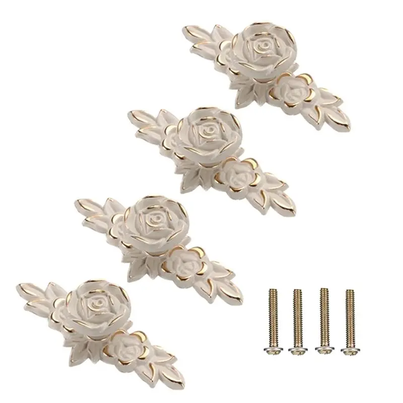 A04G-4Piece Euro Roses Cabinet Knobs With Backplate Rose Knob With Plate For Dresser Vanity Nightstand Cupboard