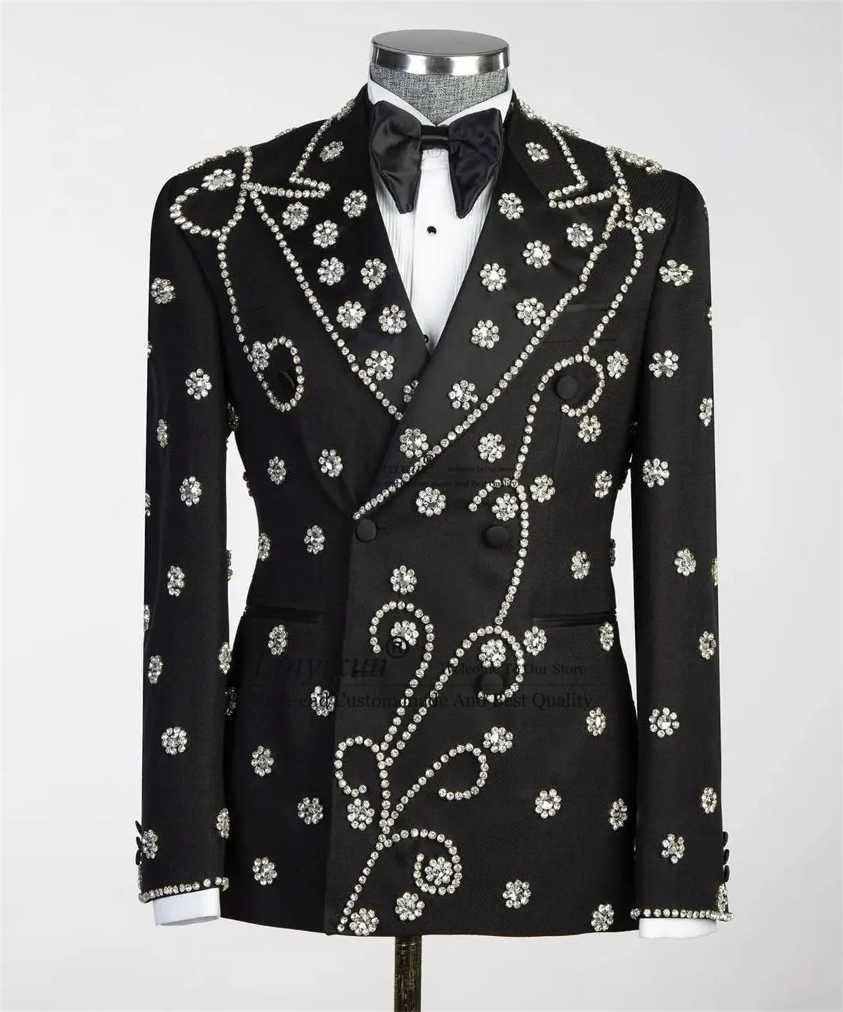 

Handmade Jewelry Ornament Tuxedo Men Suits Double Breasted Groom Male Prom Blazers 2 Piece Sets Customized Wedding ropa hombre