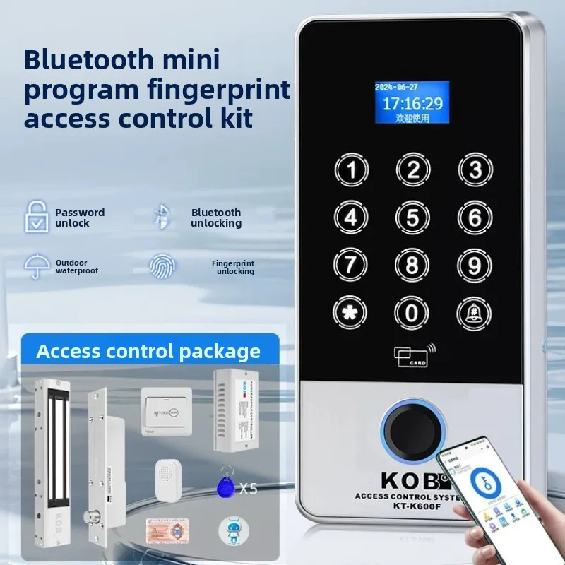 KOB Outdoor Waterproof Fingerprint Access Control System All-in-one Machine Set, Electric Plug Lock, Magnetic Lock, Card Swiping