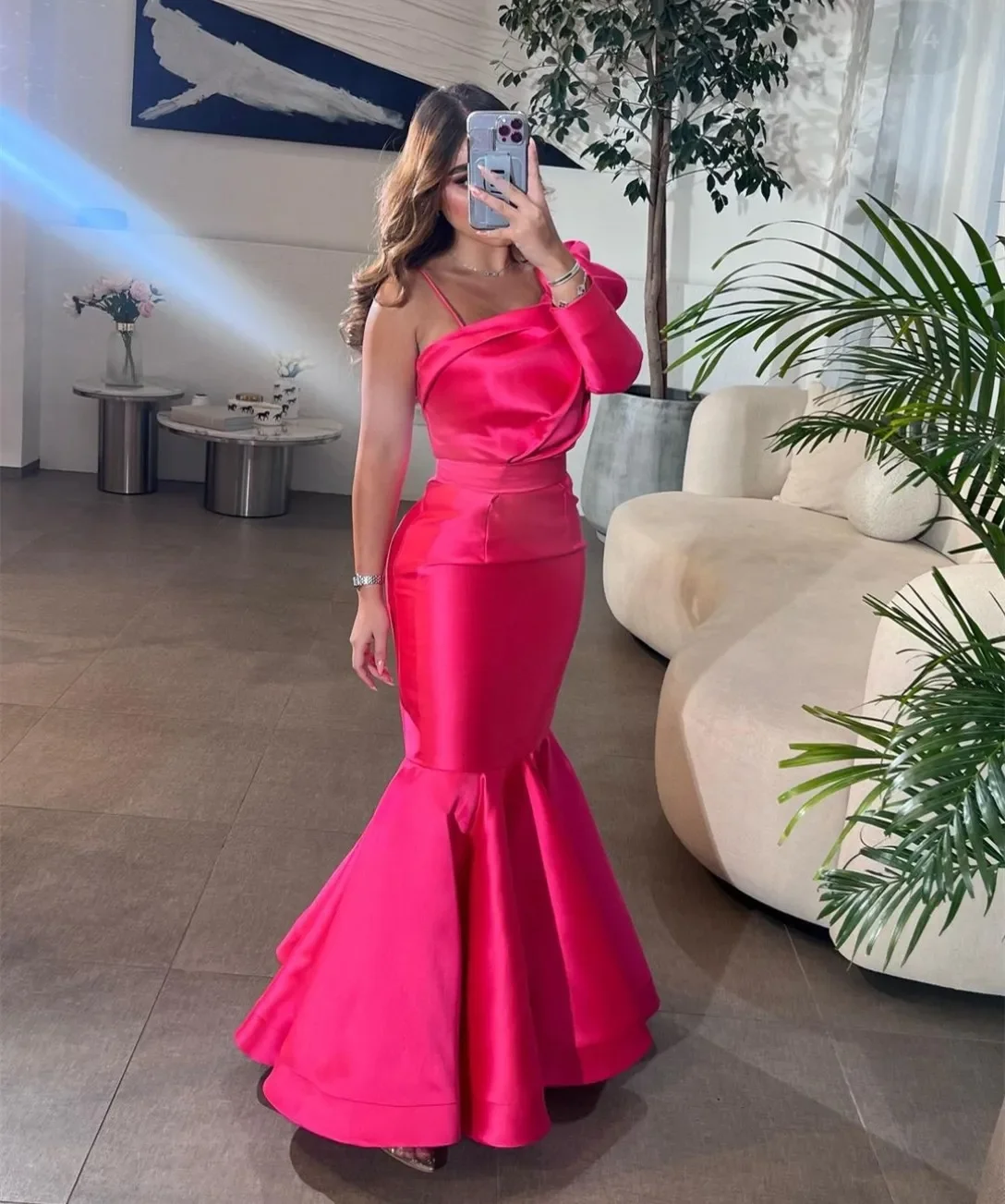 

Customized Elegant Long Evening Dress with Straps Mermaid Muslim One Shoulder Floor Length Formal Prom Dresses Vestidos de noche