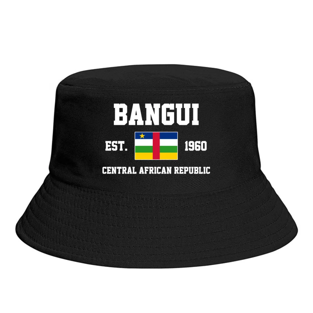 Bucket Hats  Central African Republic EST.1960 Bangui Emblem Flag Sun Shade Cool Outdoor Summer Fisherman Caps Fishing Hat