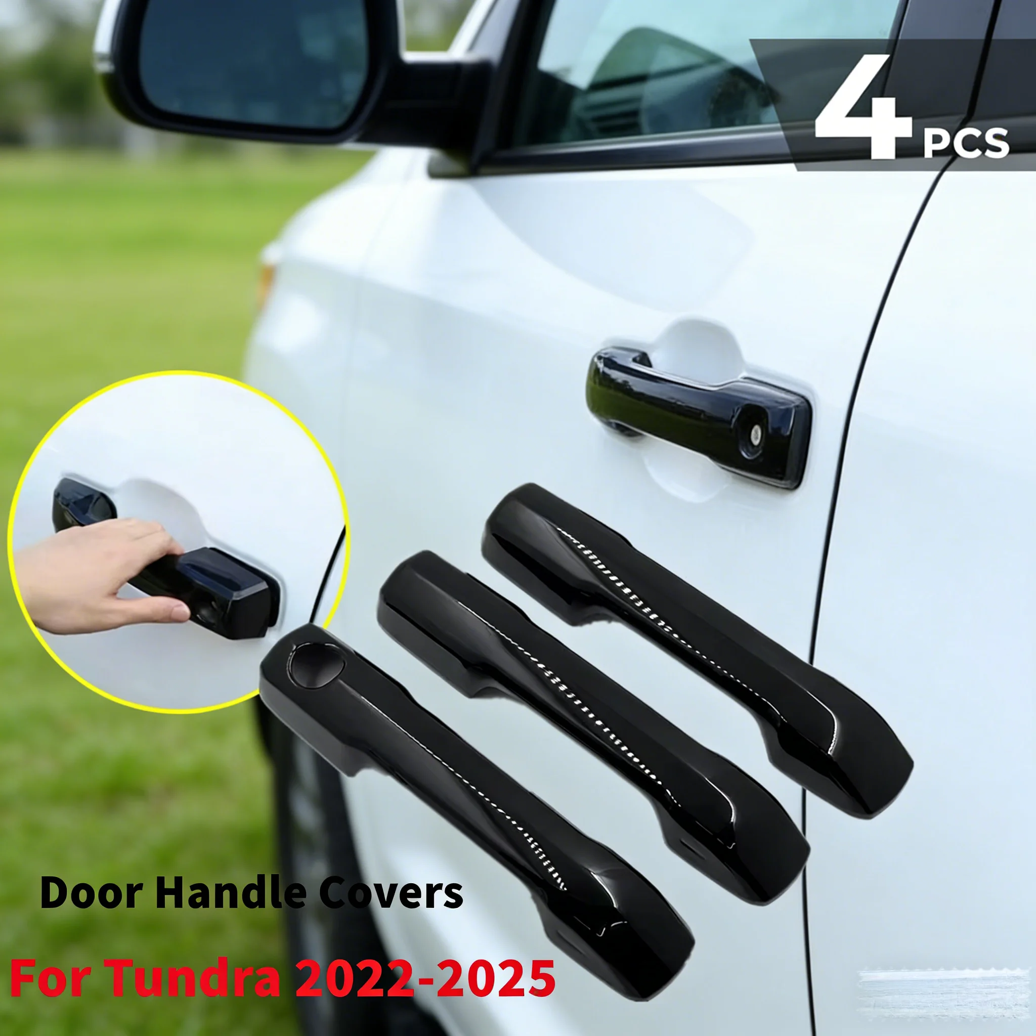 

1 Set For Toyota Tundra 2022-2025 Exterior Front Rear Left Right Door Handle Frame Cover Trim ABS Protective Sticker Accessories