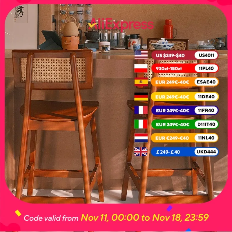 

Rattan Kitchen Bar Stools Island Retro Wooden Counter High Dining Bar Stools Design Living Room Sillas De Comedor Home Furniture