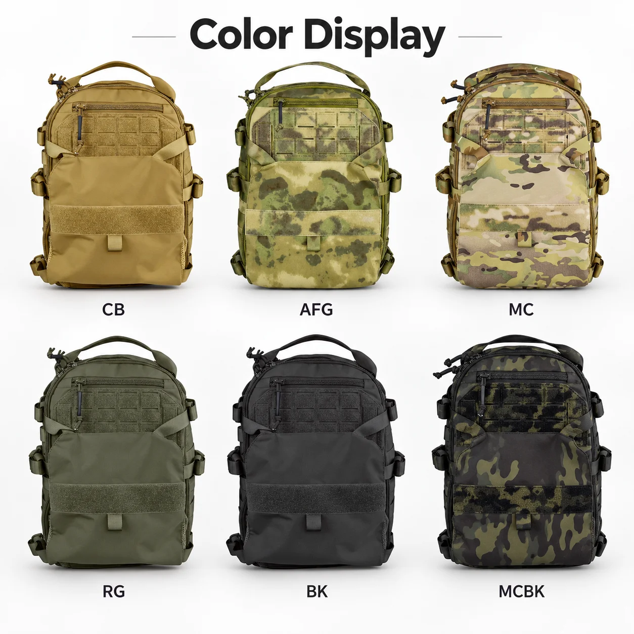 Tactical Backpack MOLLE Modular Camouflage Daypack Breathable Back Panel Multi Pocket Storage Bag for Outdoor Hiking Training