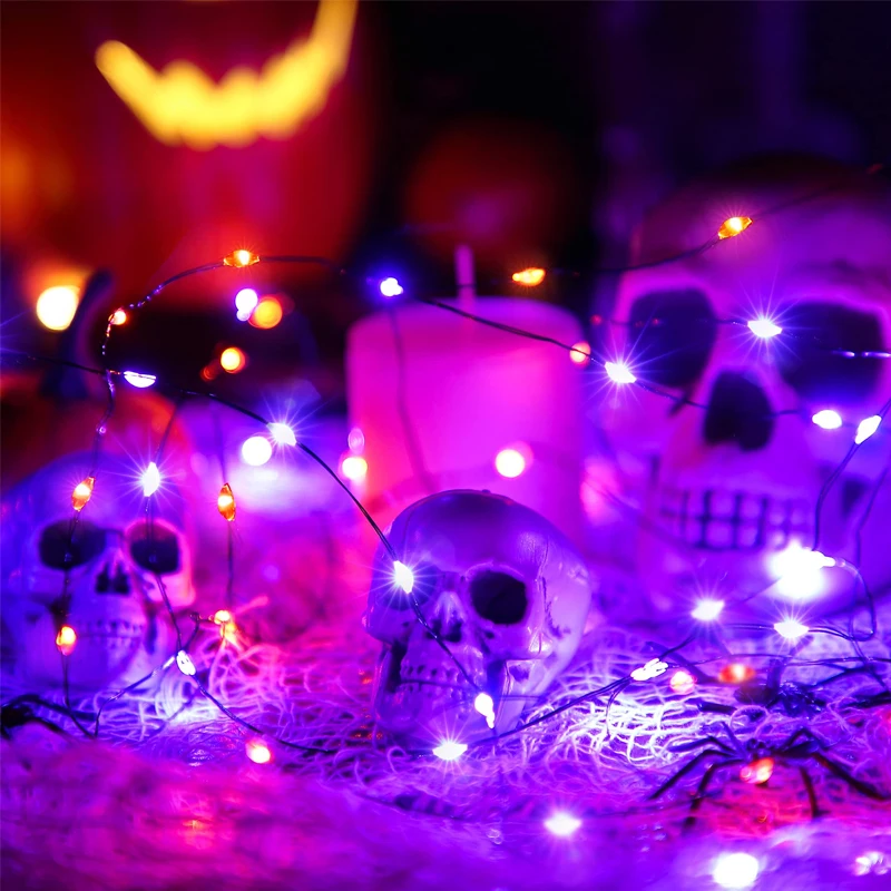 Oranje Paars Halloween String Lights 10M 20M Zwarte Draad Fairy Lights Voor Halloween Kerst Woondecoratie Plug Outdoor