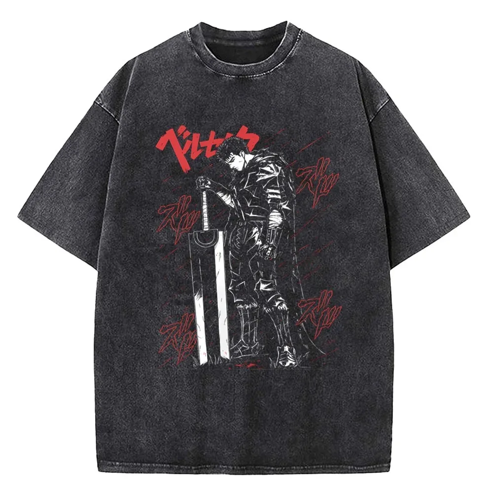 2025 العصرية أنيمي Berserk شعار الجرافيك المطبوعة تي شيرت الرجال النساء خمر مانغا تي شيرت غسلها القطن التي شيرت Harajuku الذكور المحملة