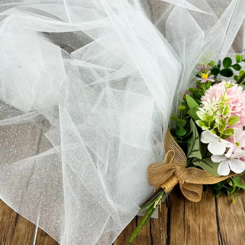 Mistlace 118''3M Wide Glitter Soft Tulle Mesh Ivory Glitter Powder Shiny Shimmer Tulle Fabric Sparkle Mesh for Wedding Veil ML34