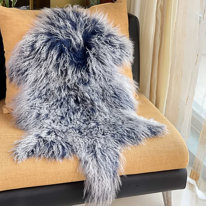 

CX-D-60H Soft Long Hair Mongolian Lamb Fur Chair Cover Bedroom Blue Frost Fur Rug