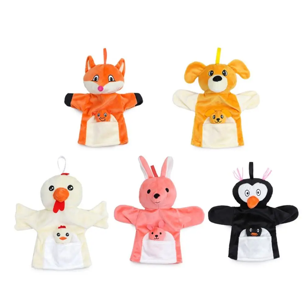 Leuke ouder-kind kinderhandpop pluche pinguïn vingerpop konijn hond kinderen pluche handschoenen peuter