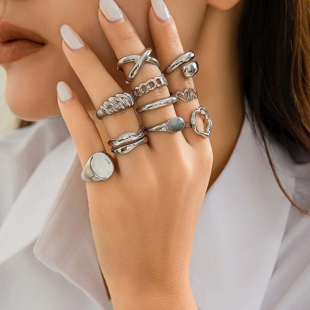3Pcs Trendy creative Geometric WaveShaped Ring Set for women DesignIrregular Adjustable Open Ring FingerJewelry Accessories