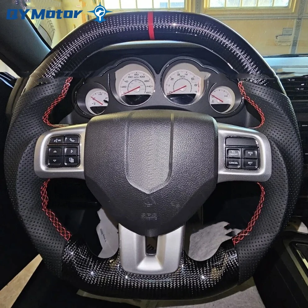 

Real Flat Carbon Fiber Steering Wheel For Dodge Charger Challenger Durango 2011-2014 Leather