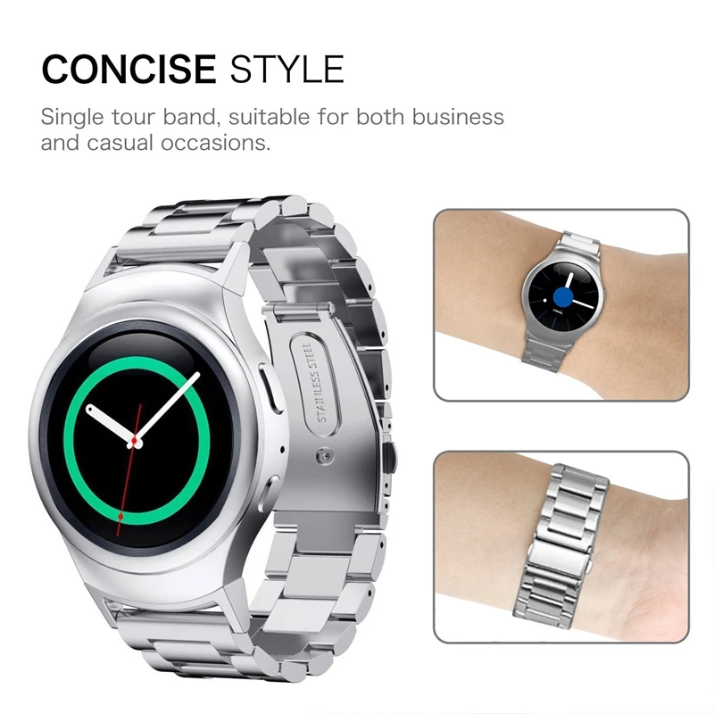 Strap For Samsung Gear S2 SM-R720 Stainless Steel Metal Band With Connector Bracelet For Samsung Watch Gear S2 Luxury Wristband