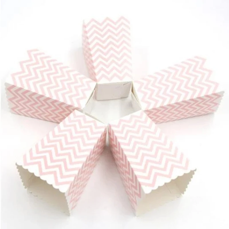 12pcs Popcorn Box Stripes Dot Pink Gift Box Party Favour Wedding Pop Corn Kid Party Decoration Bags Party Supplies